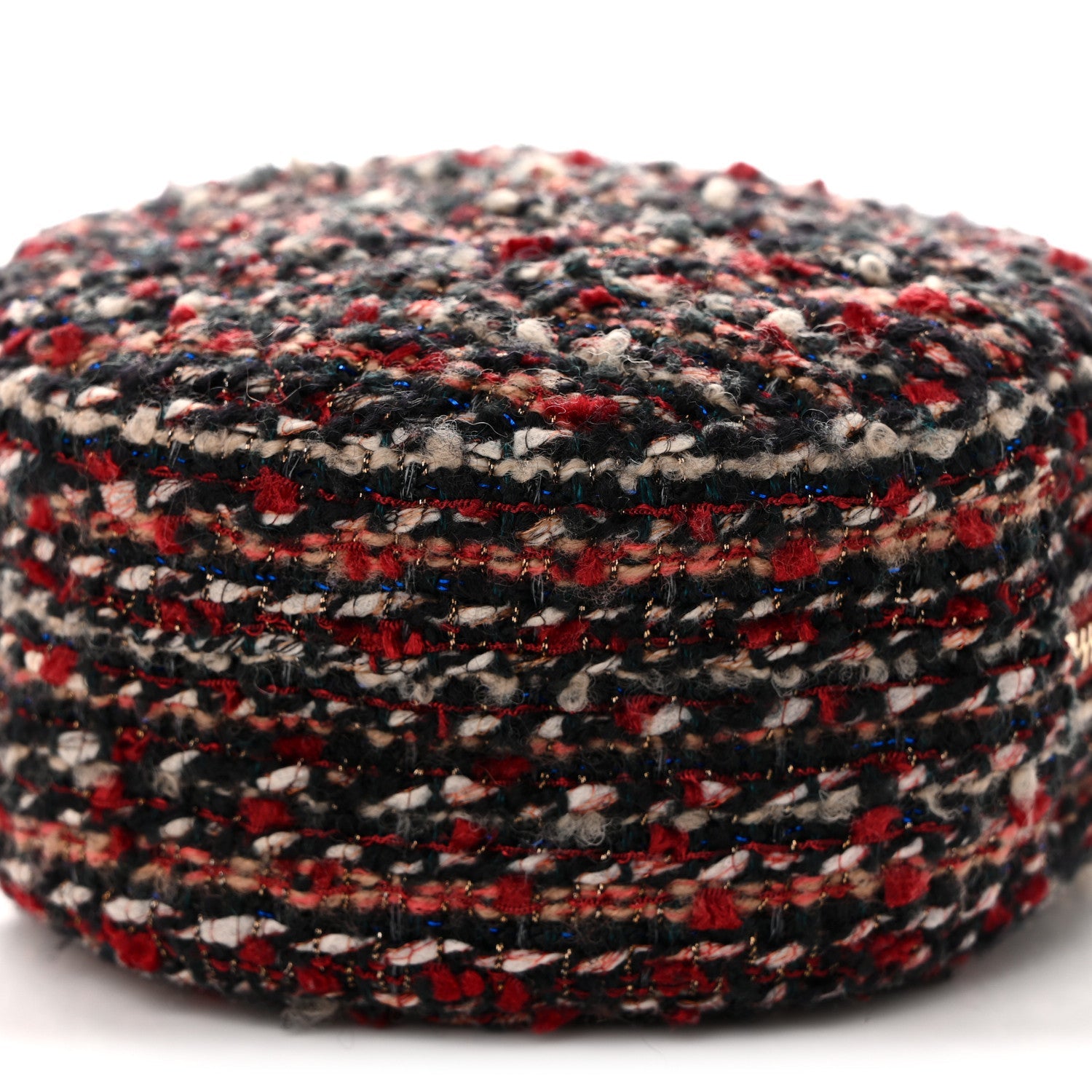 Tweed Quilted Round Clutch With Chain Red