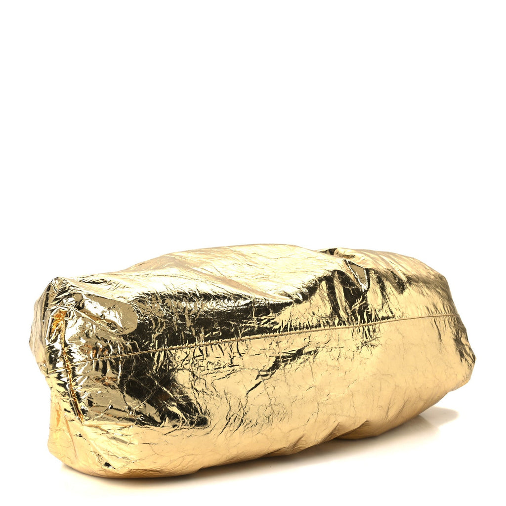 Metallic Crinkled Lambskin The Pouch Oversized Clutch Oro