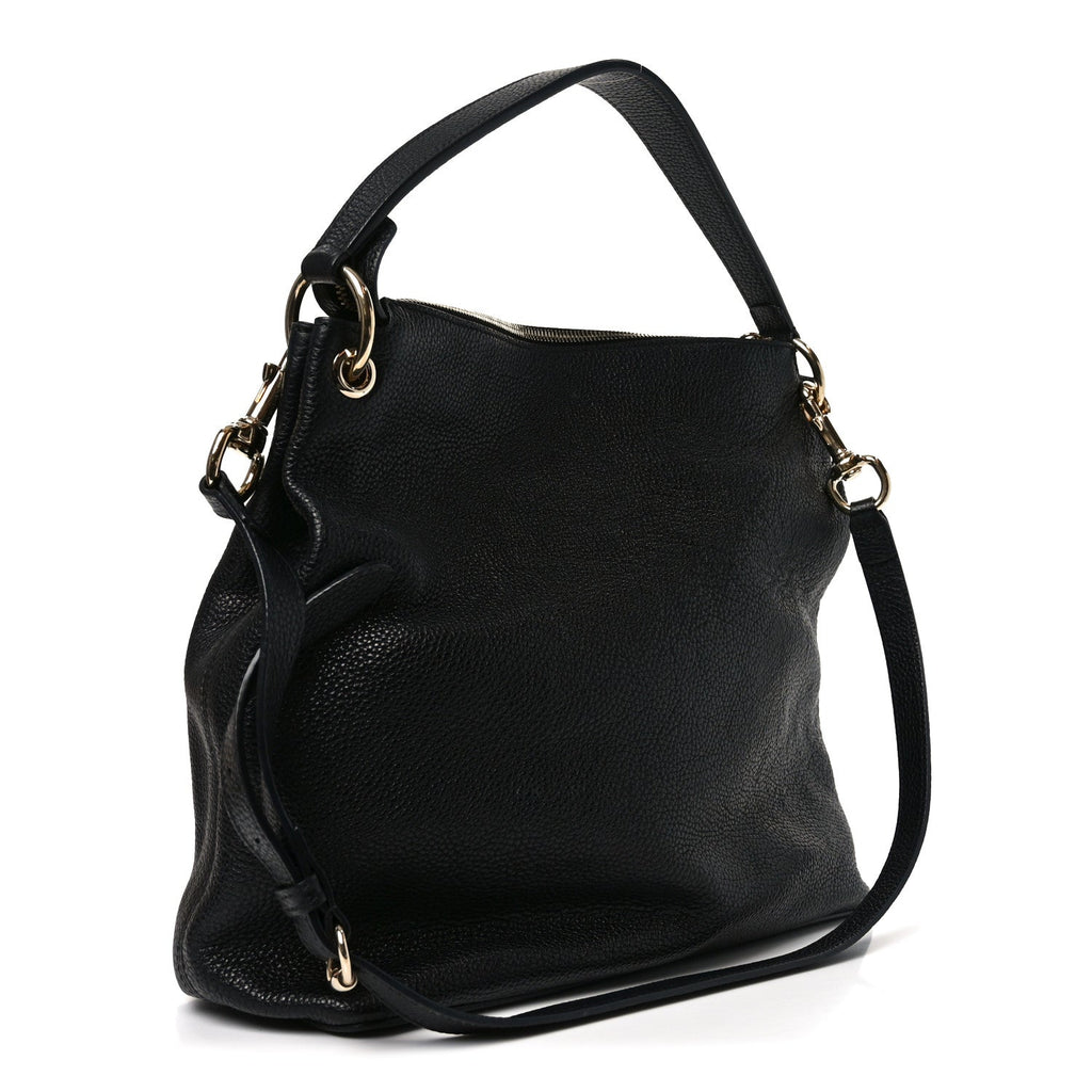 Pebbled Calfskin Large Soho Hobo Black