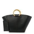 Smooth Calfskin Maxi Trapezoid Shopping Tote Black