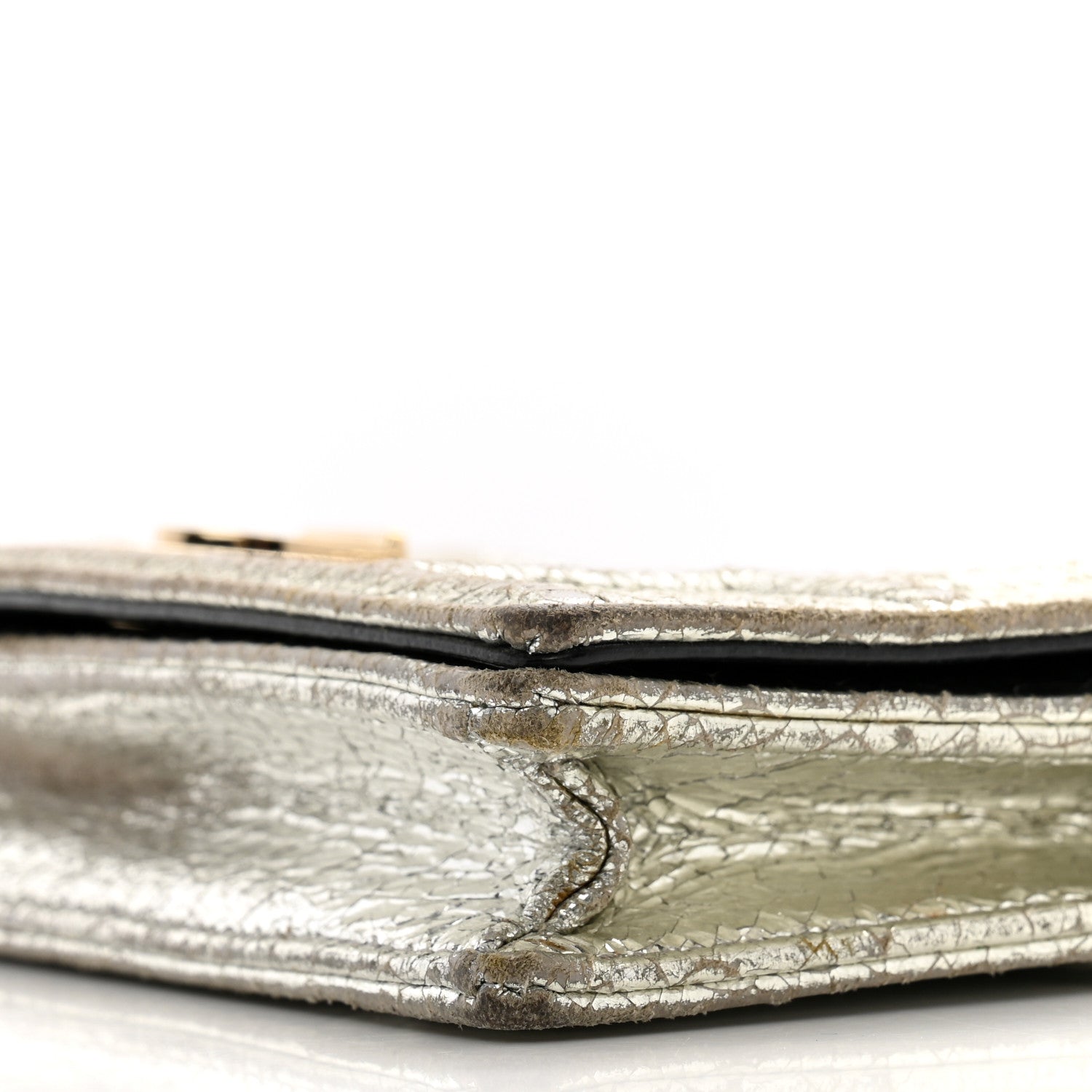 Metallic Ceramic Effect Deerskin Diorama Wallet on Chain Pouch Silver
