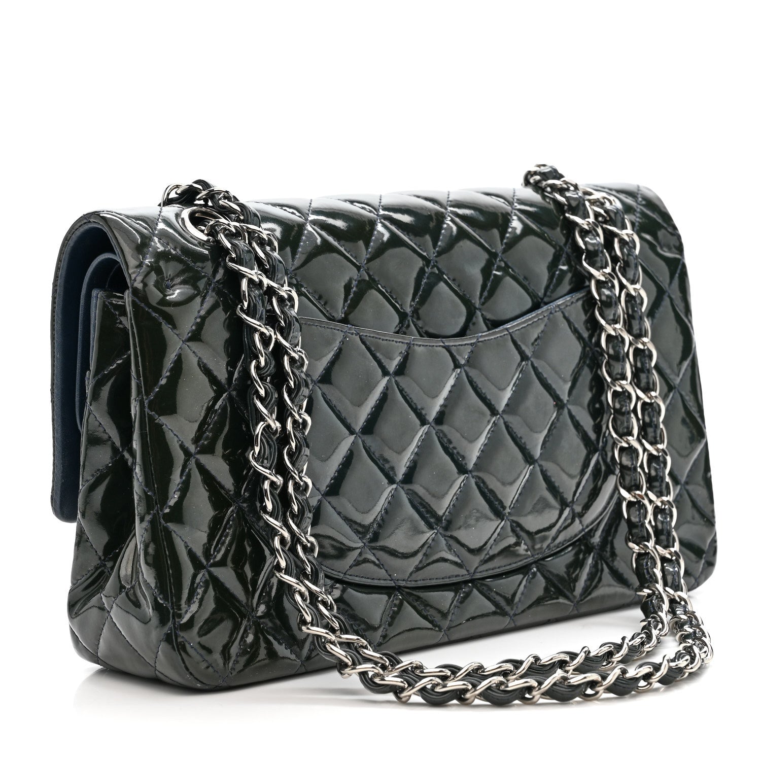 Patent Quilted Medium Double Flap Blue