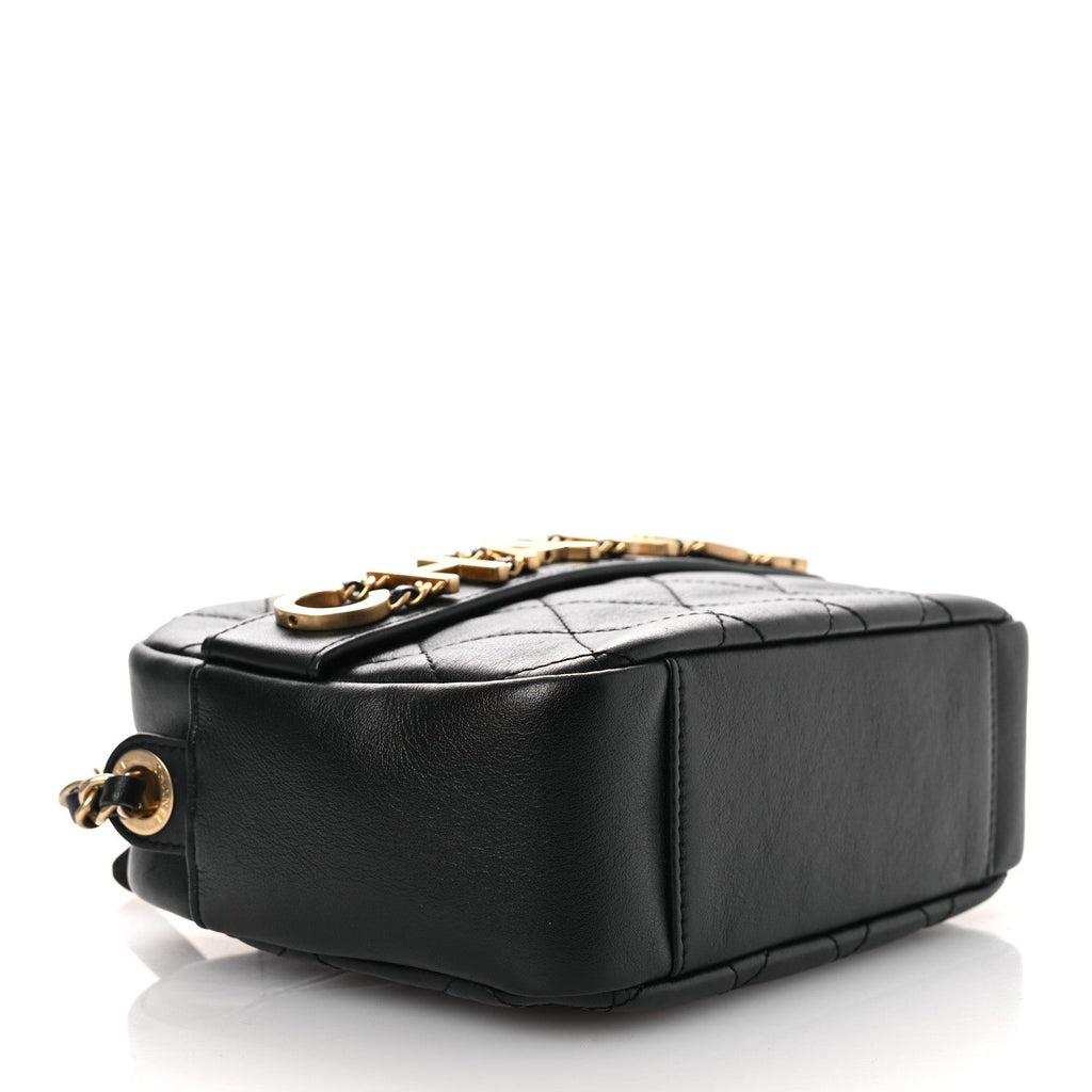 Calfskin Quilted Enchained Camera Case Bag Black