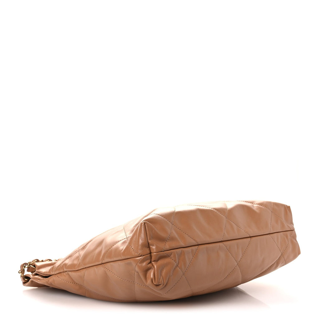 Shiny Calfskin Quilted Small Chanel 22 Beige
