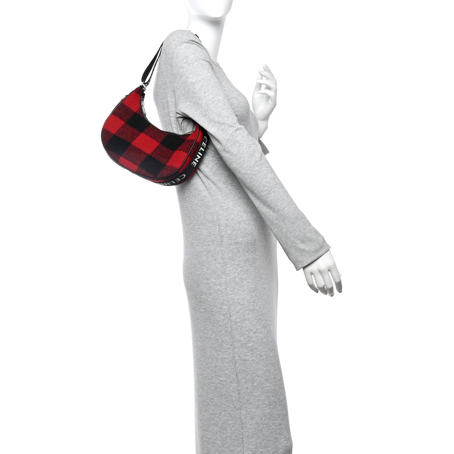 Wool Tartan Medium Ava Triomphe Shoulder Bag Red Black