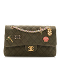Canvas Quilted Coco Cuba Charms Medium Double Flap Khaki