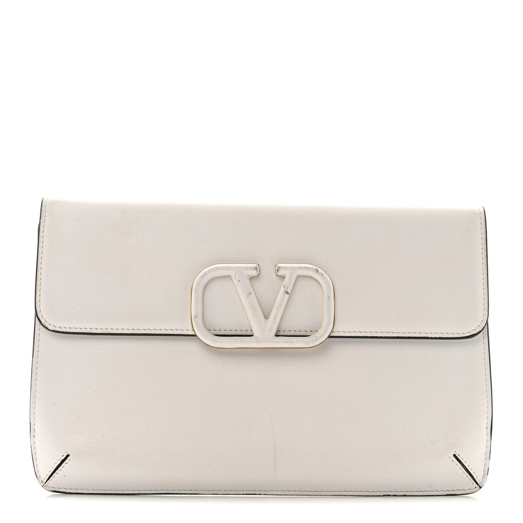 Calfskin Vlogo Envelope Clutch White