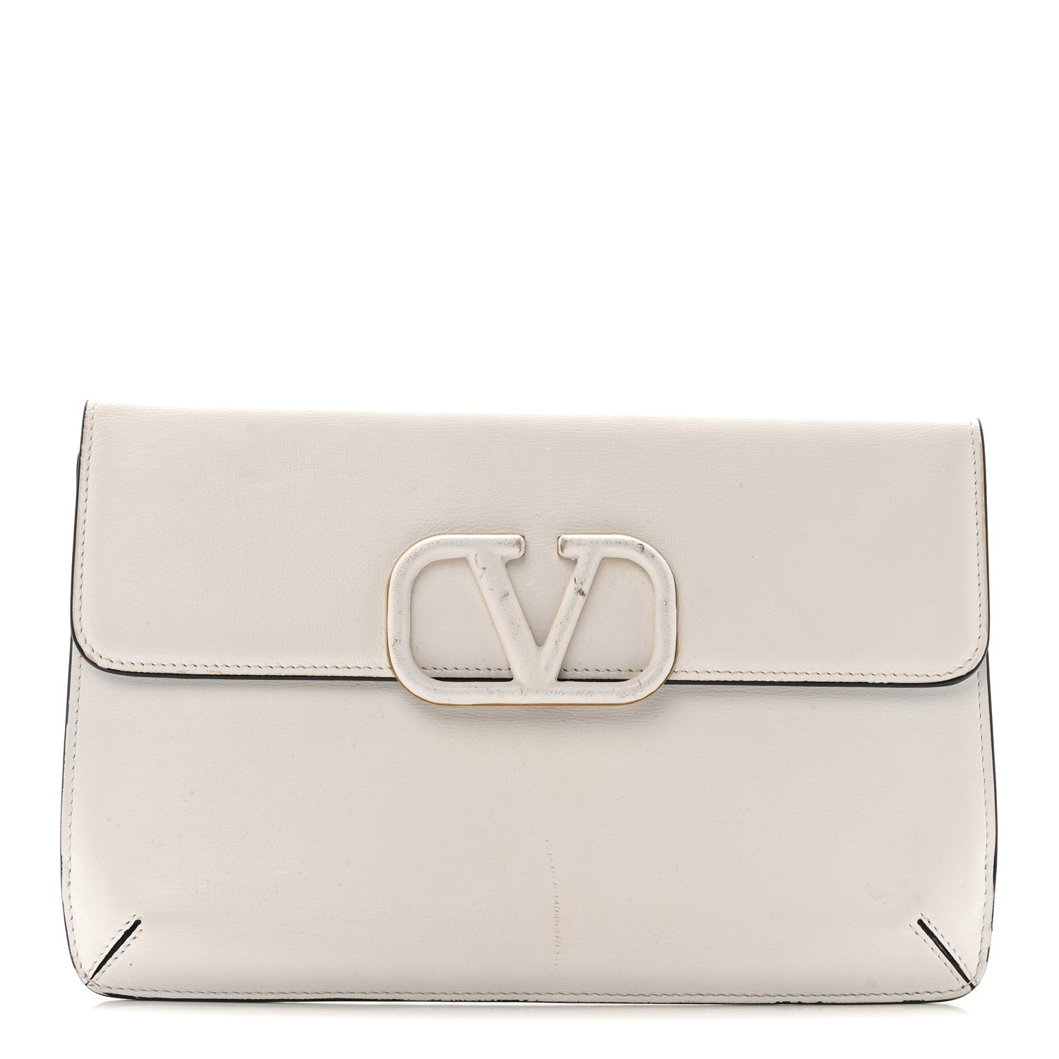Calfskin Vlogo Envelope Clutch White