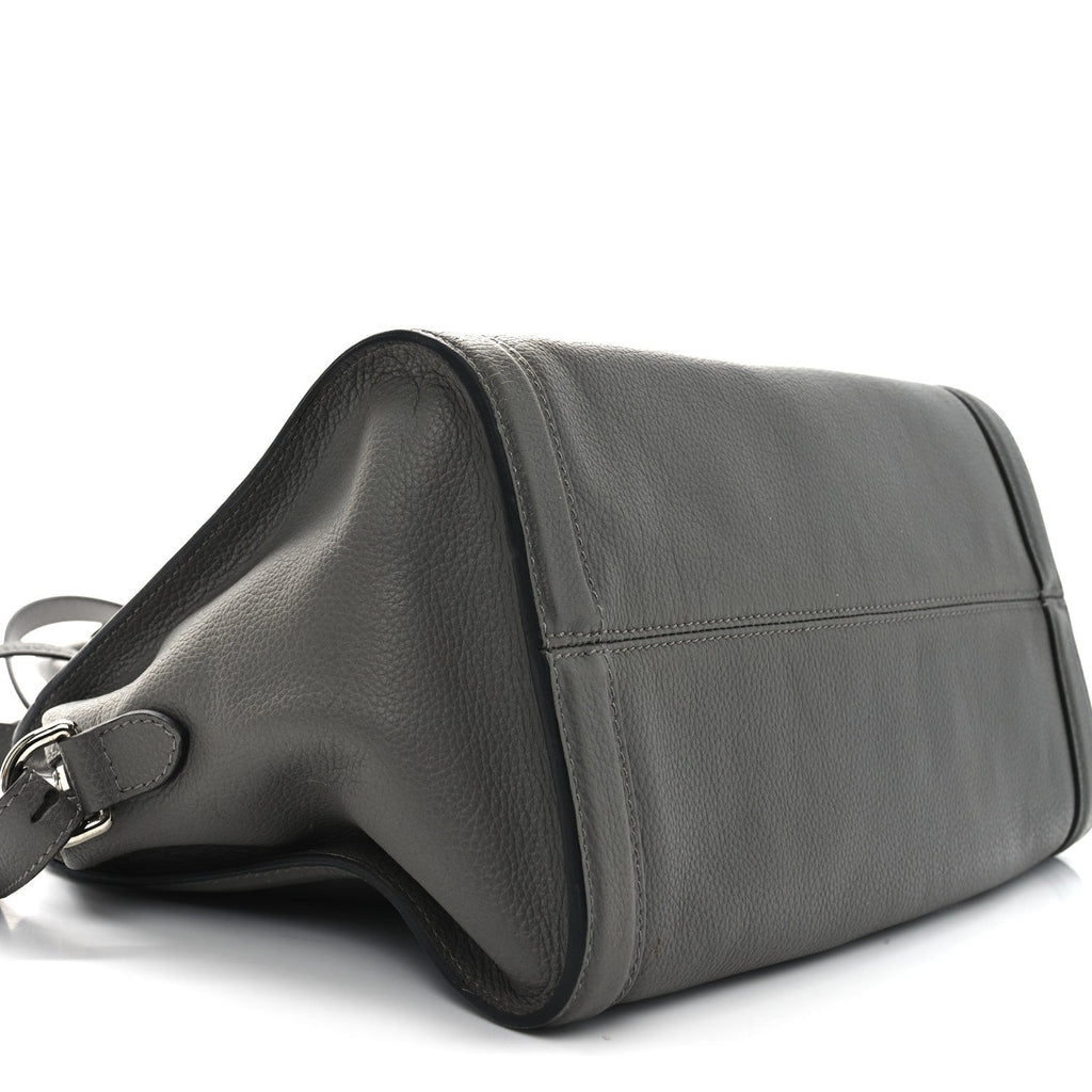 Pebbled Calfskin Small Skull Padlock Zip Around Tote Dark Grey