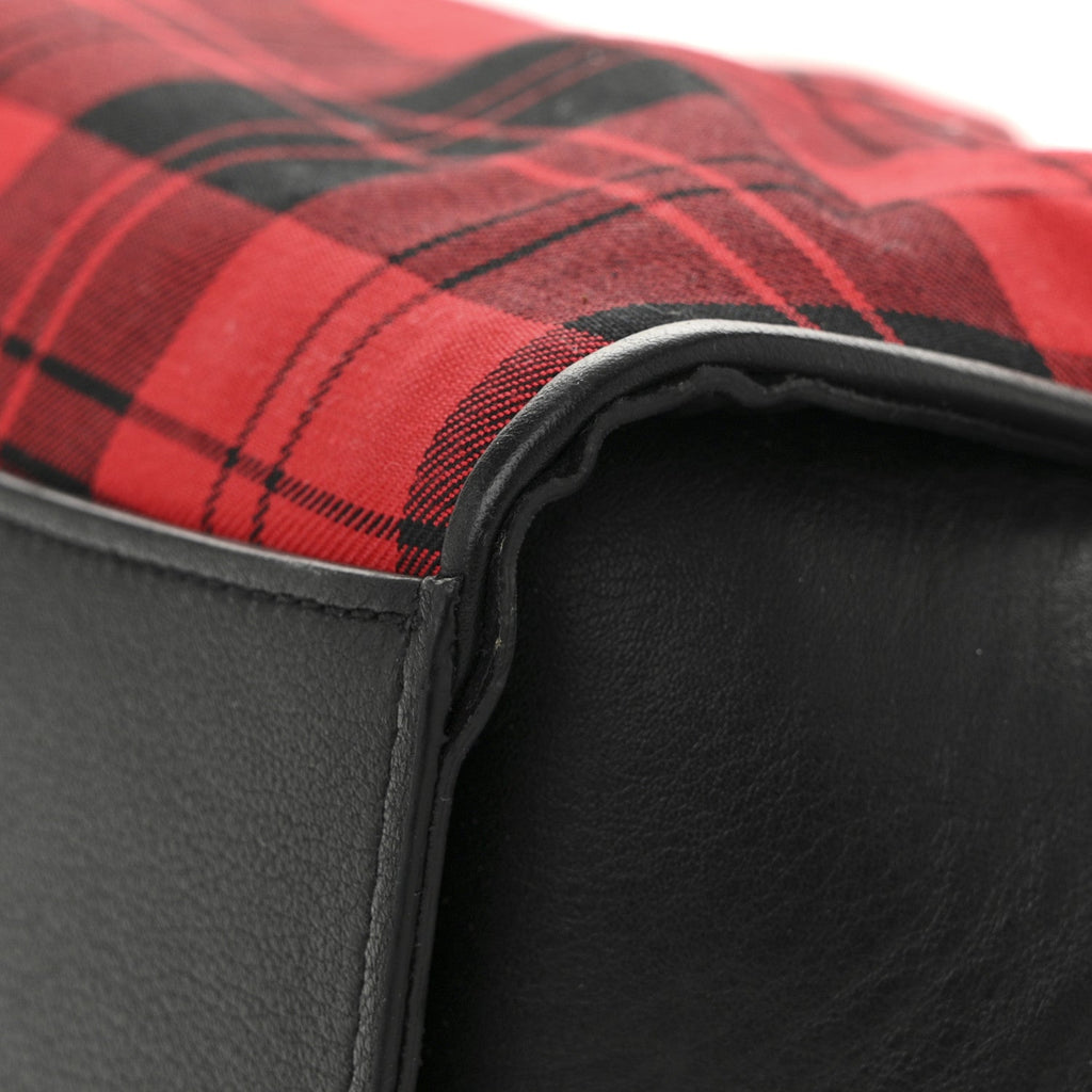 Calfskin Tartan Cotton Canvas Small Iris Tote Black Red Multicolor