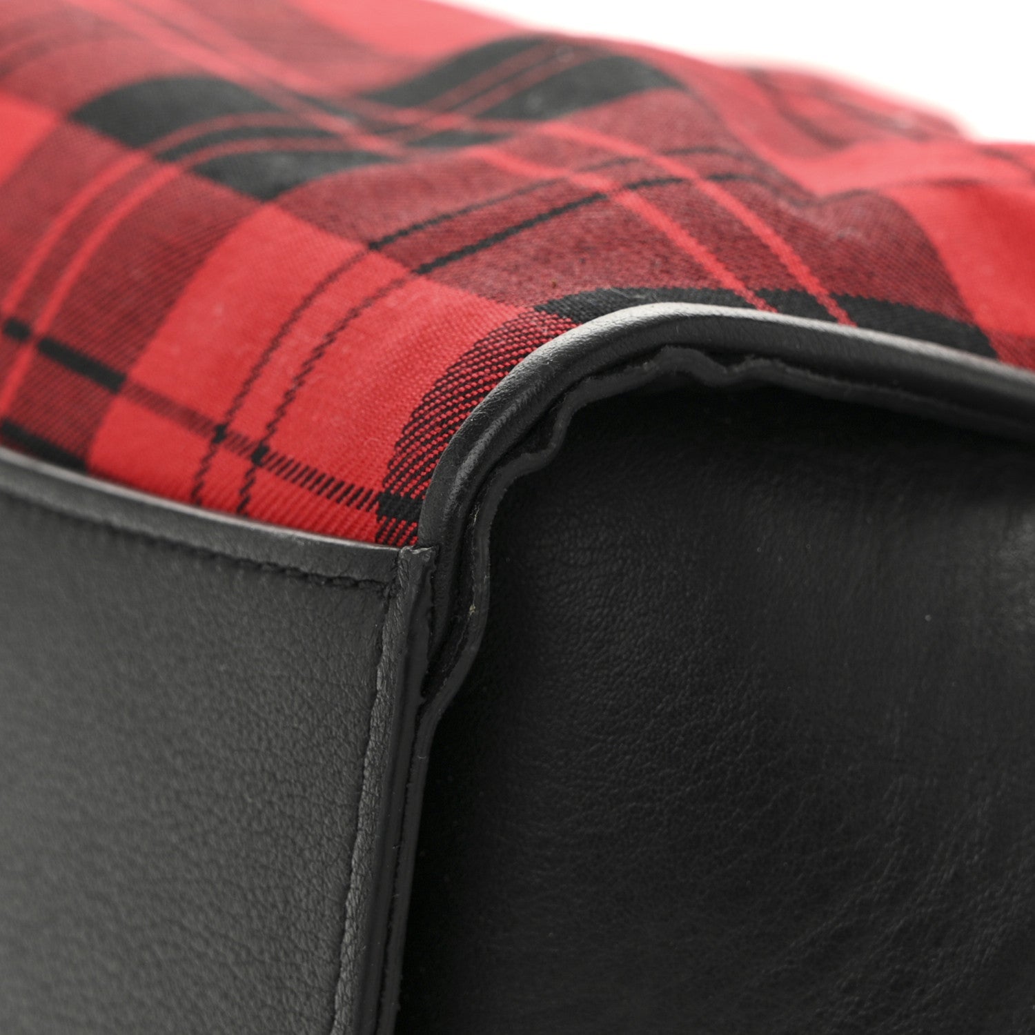 Calfskin Tartan Cotton Canvas Small Iris Tote Black Red Multicolor