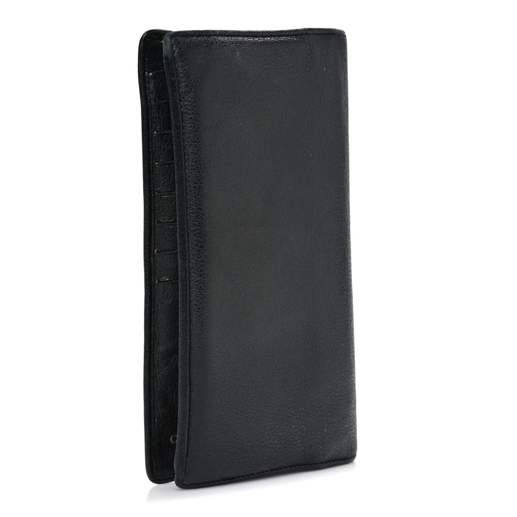 Goatskin Camellia Embossed Yen Wallet Black