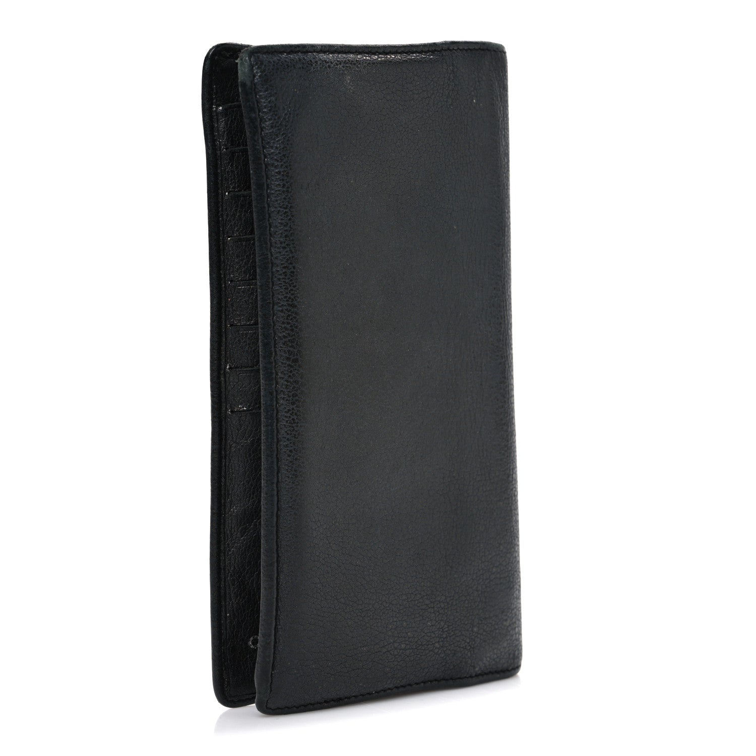 Goatskin Camellia Embossed Yen Wallet Black