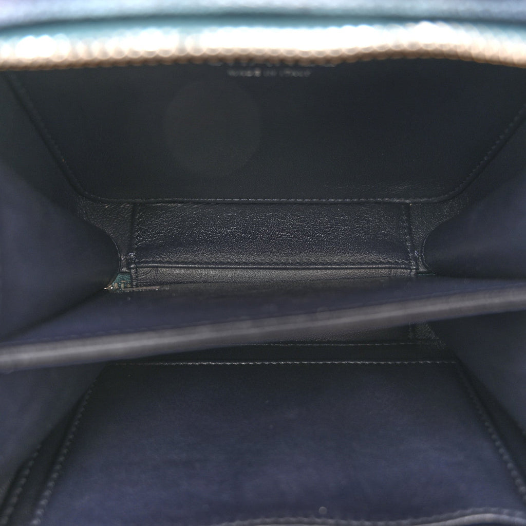 Iridescent Caviar Quilted Small CC Filigree Vanity Case Dark Turquoise