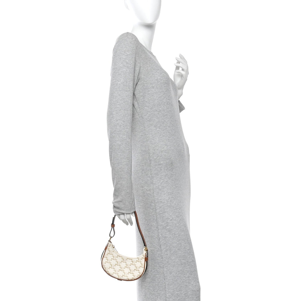 Canvas Calfskin Mini Ava Triomphe Shoulder Bag White