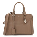 Pebbled Calfskin Small Skull Padlock Zip Around Tote Taupe