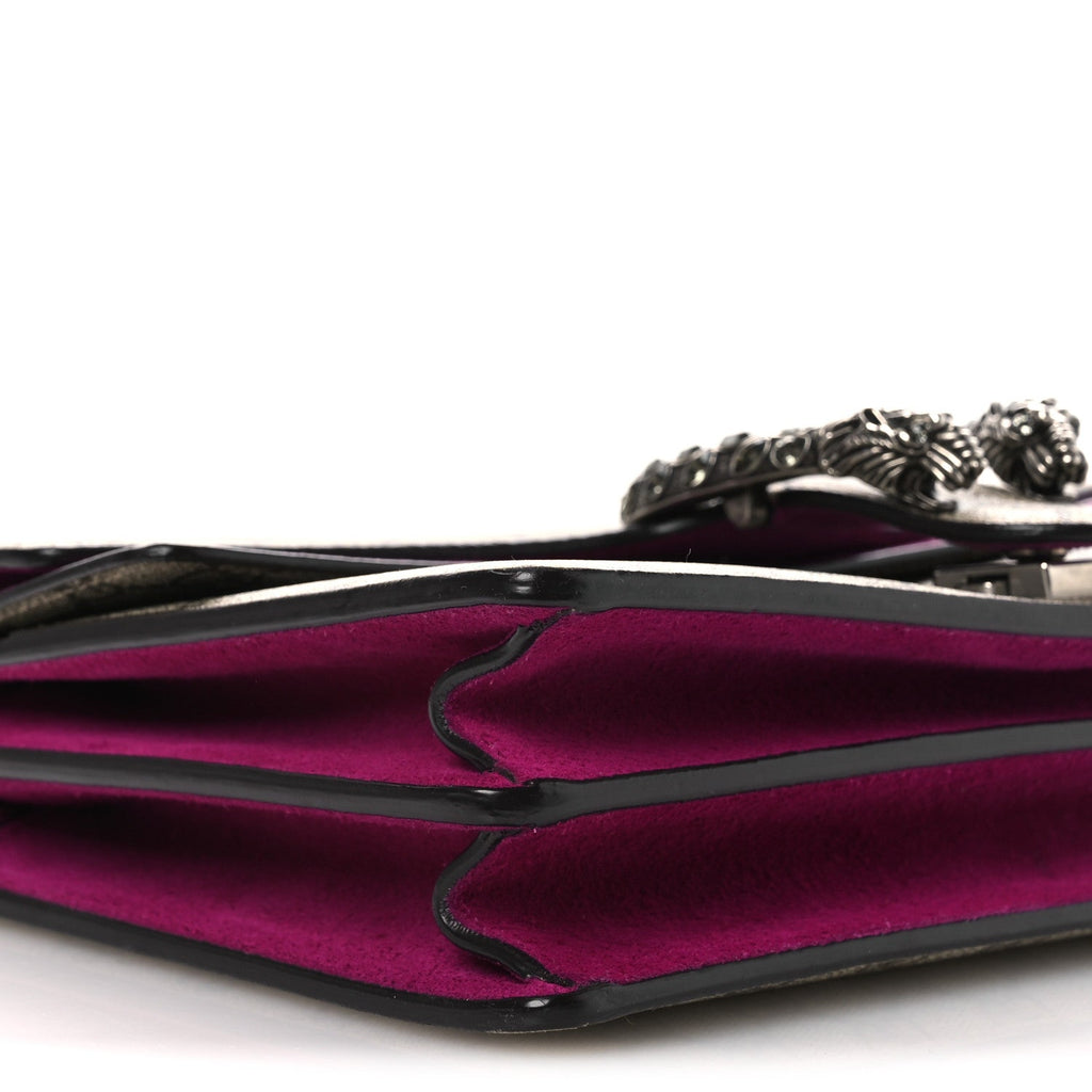 GG Supreme Monogram Suede Crystal Small Dionysus Shoulder Bag Beige Ebony Bright Purple