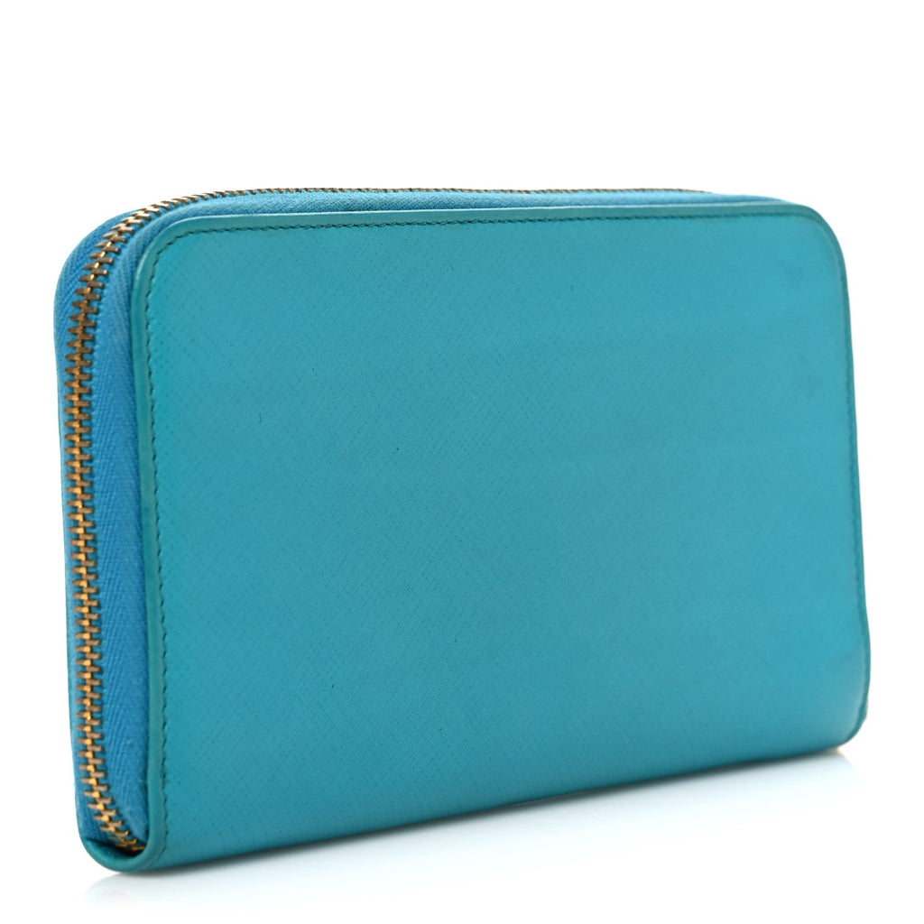 Saffiano Metal Zip Around Wallet Blue
