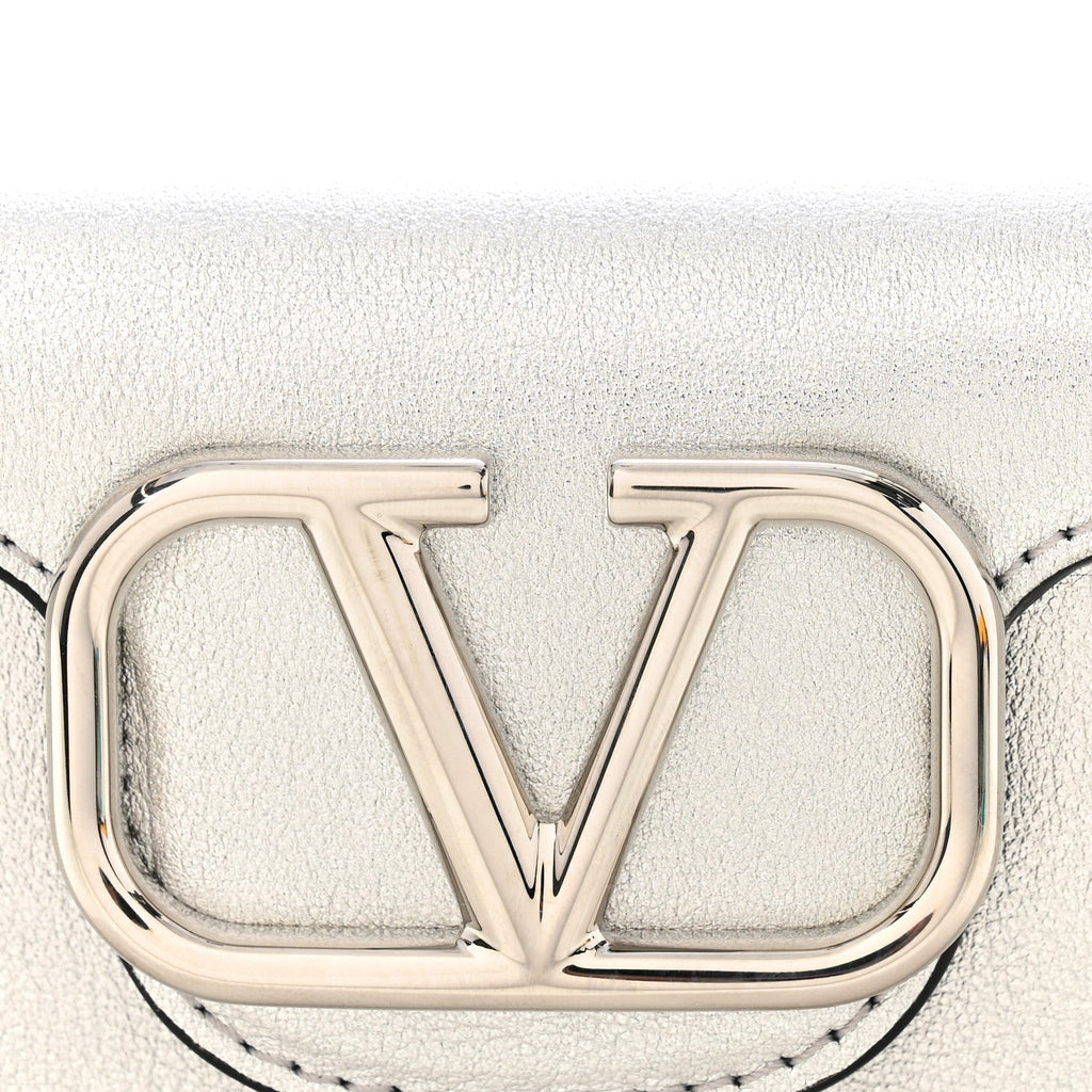 Laminated Calfskin Vlogo Micro Loco Shoulder Bag Silver