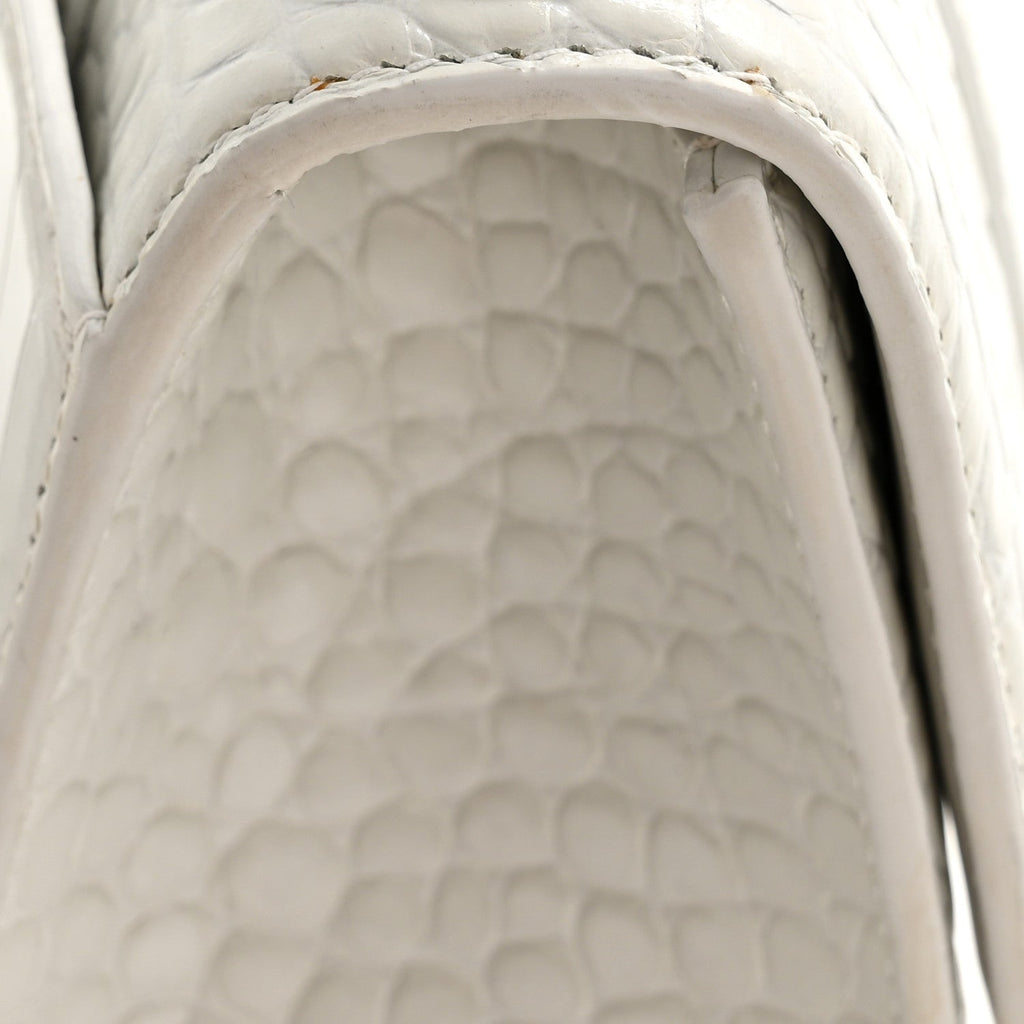 Shiny Calfskin Crocodile Embossed Hourglass Top Handle Bag XS White