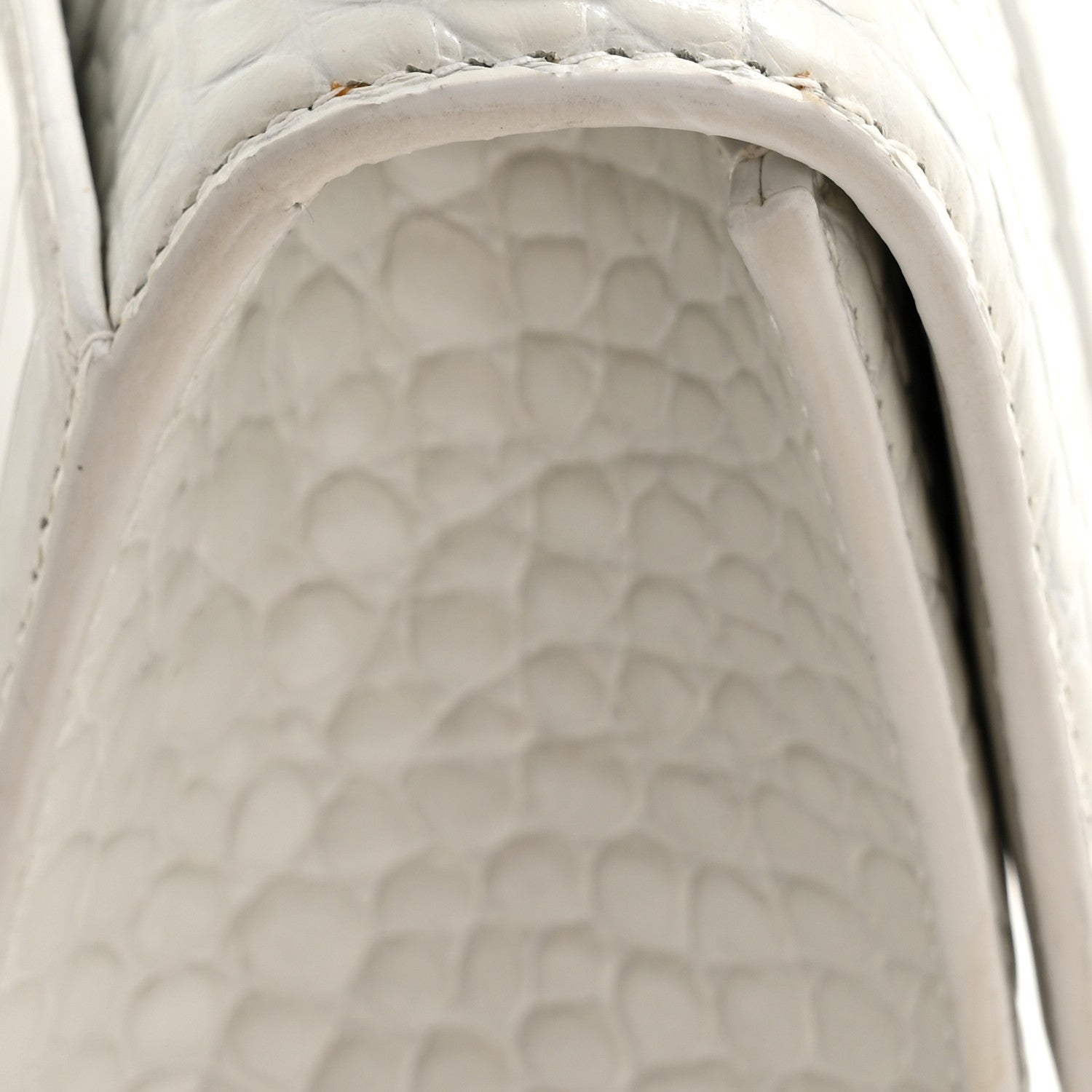 Shiny Calfskin Crocodile Embossed Hourglass Top Handle Bag XS White