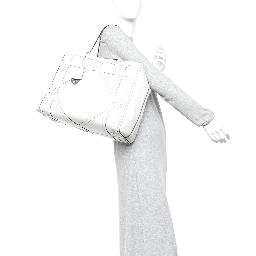 Calfskin Woven Giant Cannage Connect Tote White