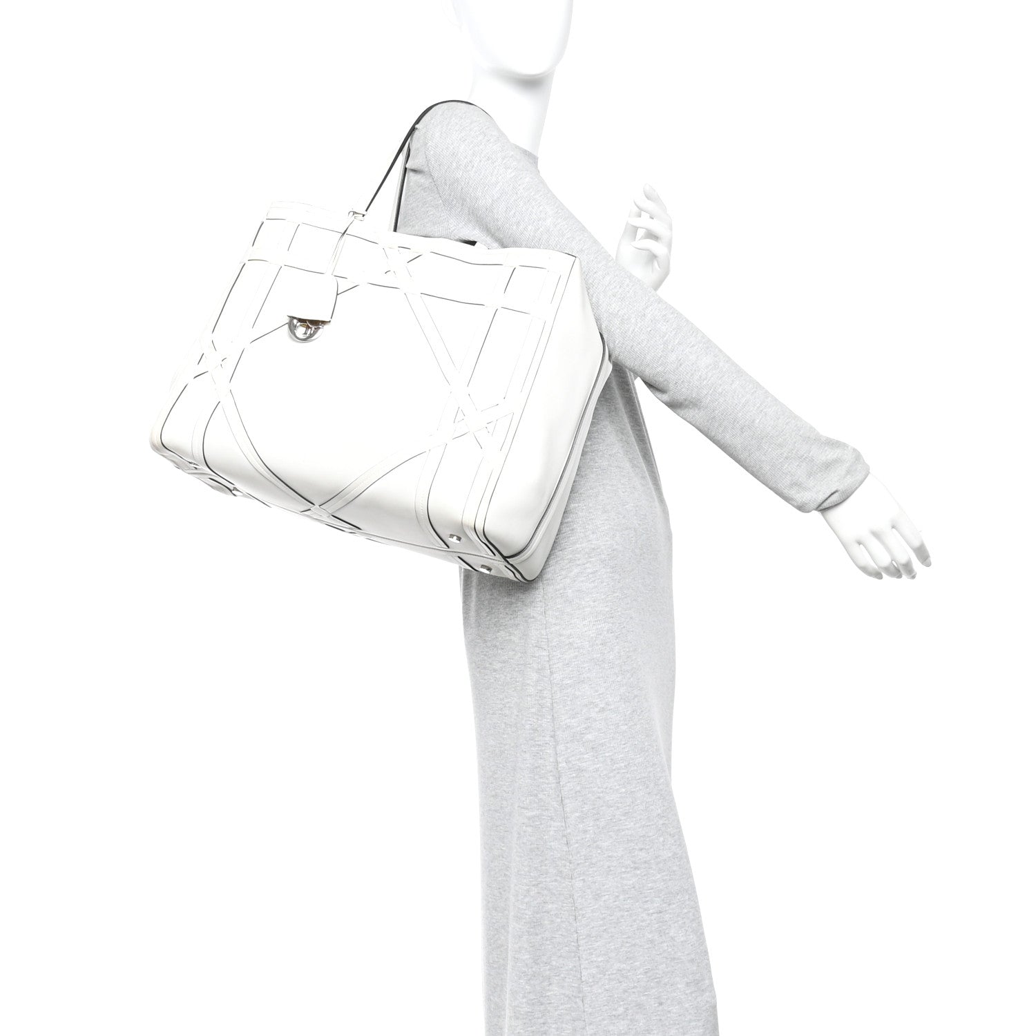 Calfskin Woven Giant Cannage Connect Tote White