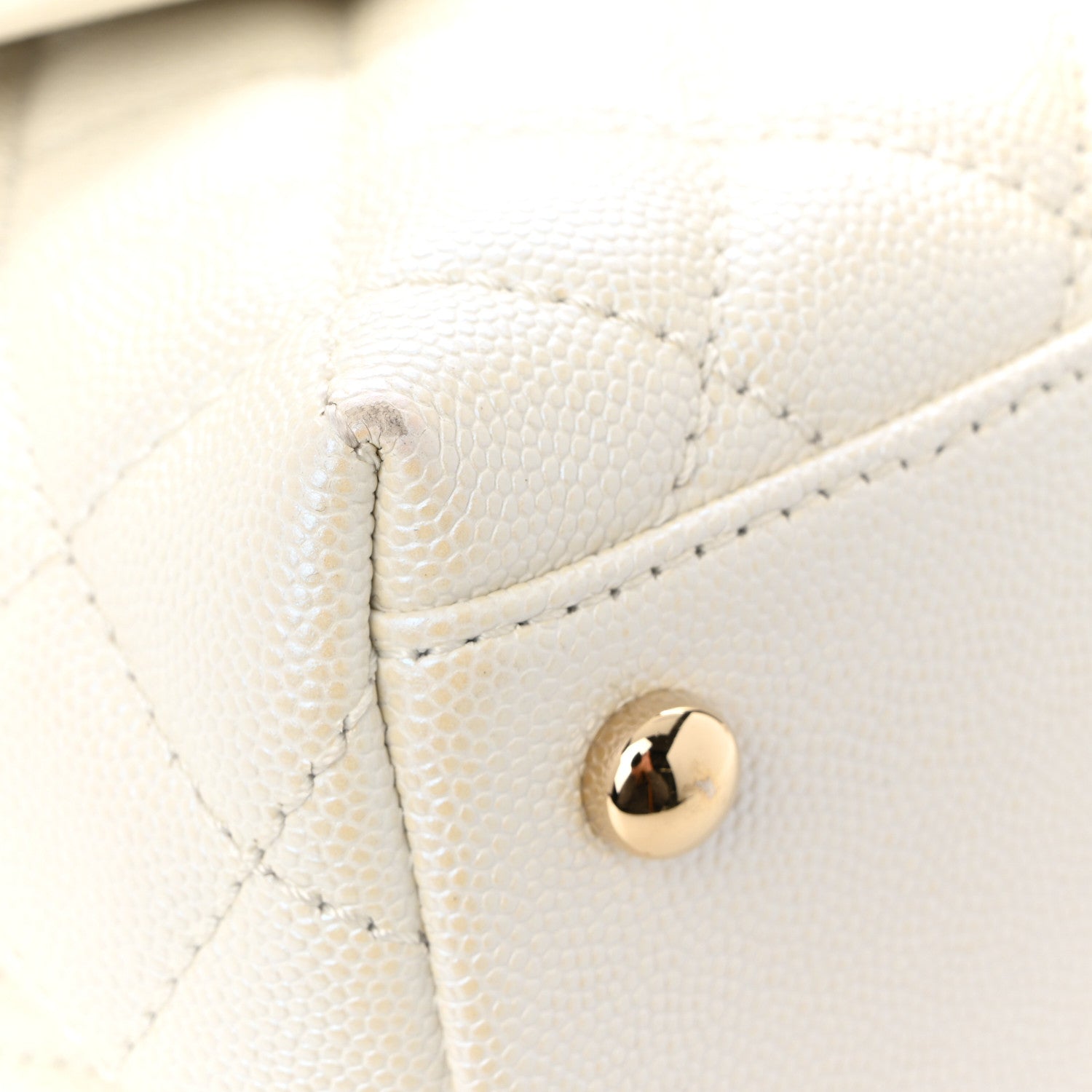 Iridescent Caviar Quilted Small Coco Handle Flap White