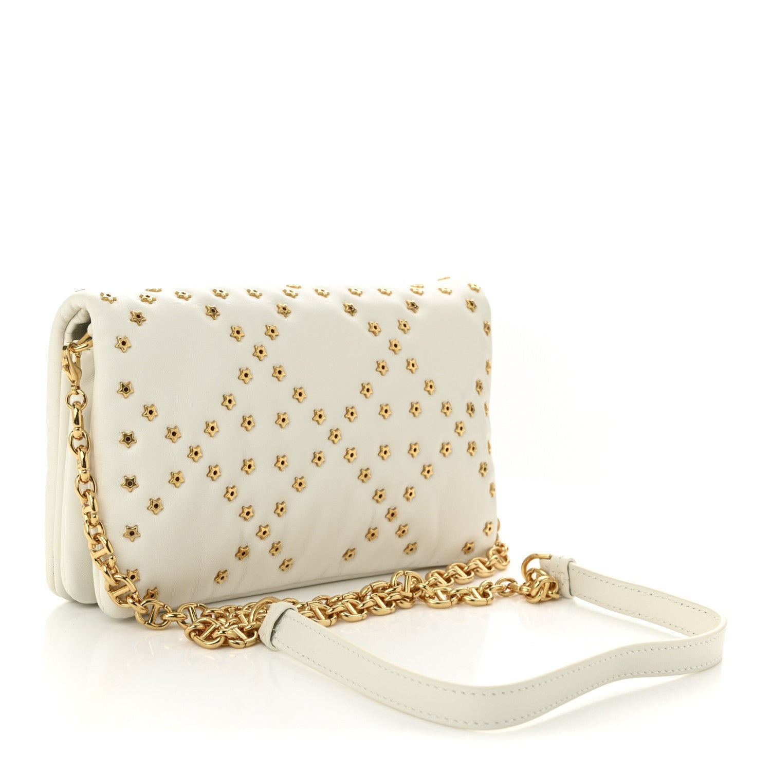 Lambskin Macrocannage Lucky Star Studded Caro Pouch Latte