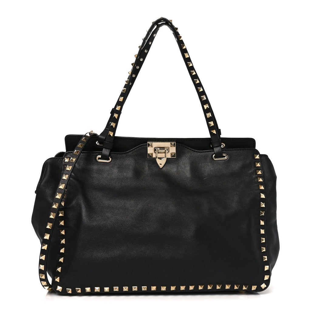Vitello Medium Rockstud Tote Tote Black