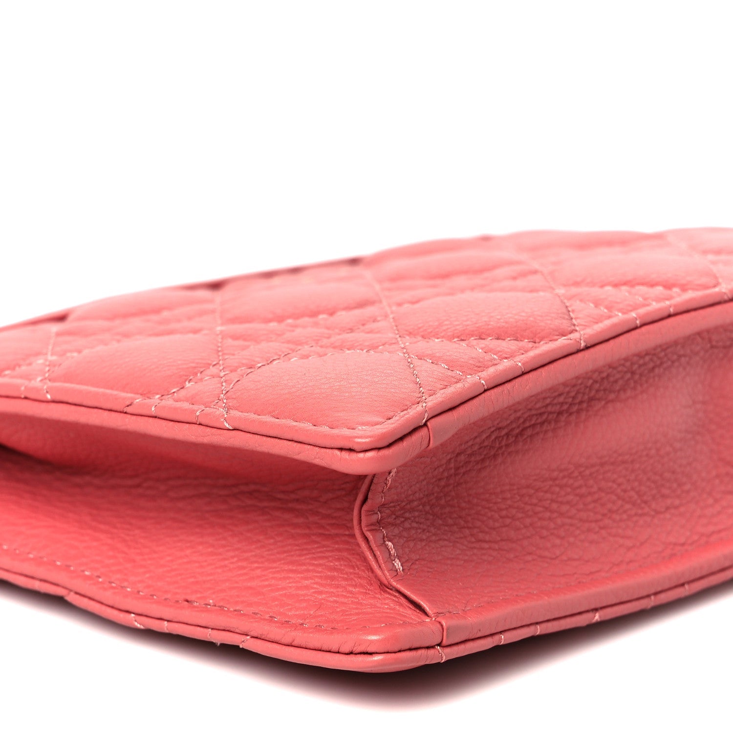 Calfskin Cannage Caro Zipped Pouch With Chain Coral Powder