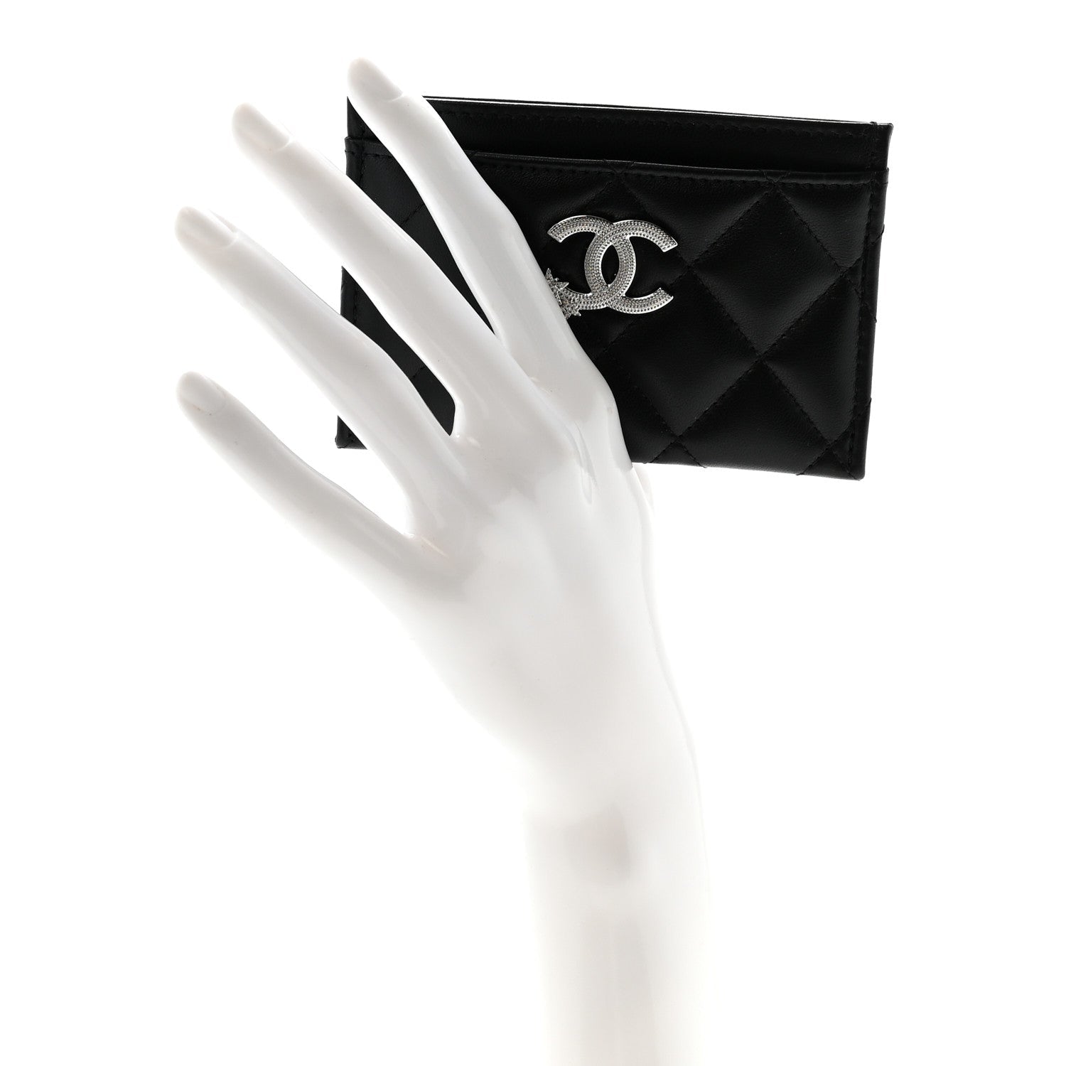 Lambskin Crystal Quilted Studded CC  Holder Black