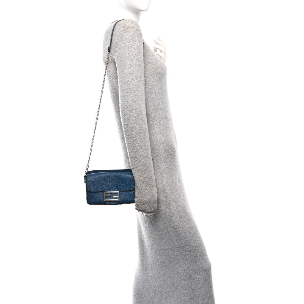 Cuoio Roma Sellerissima Nappa Sintetica Tape Stitch Mini Baguette Placca Argento