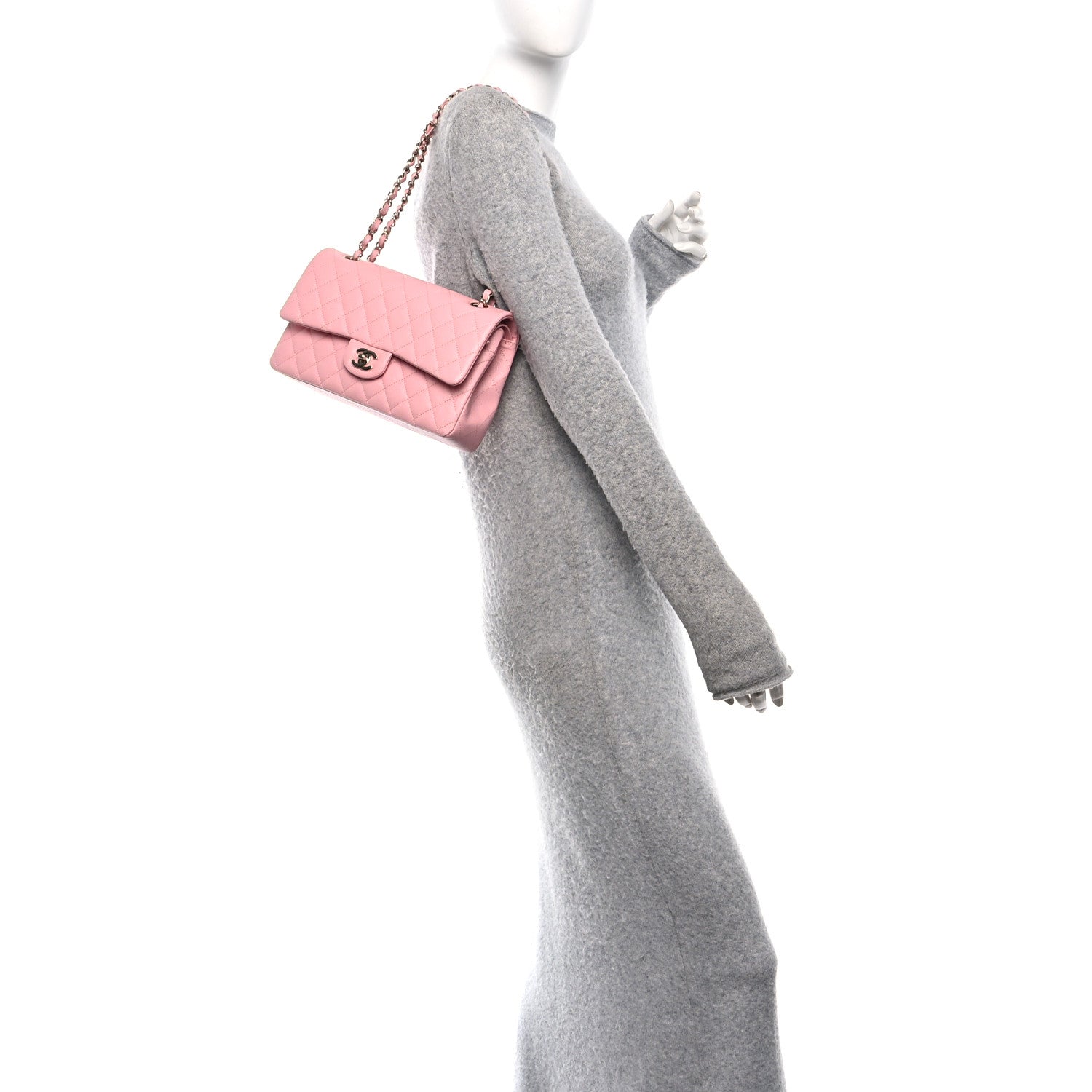 Caviar Quilted Medium Double Flap Light Pink