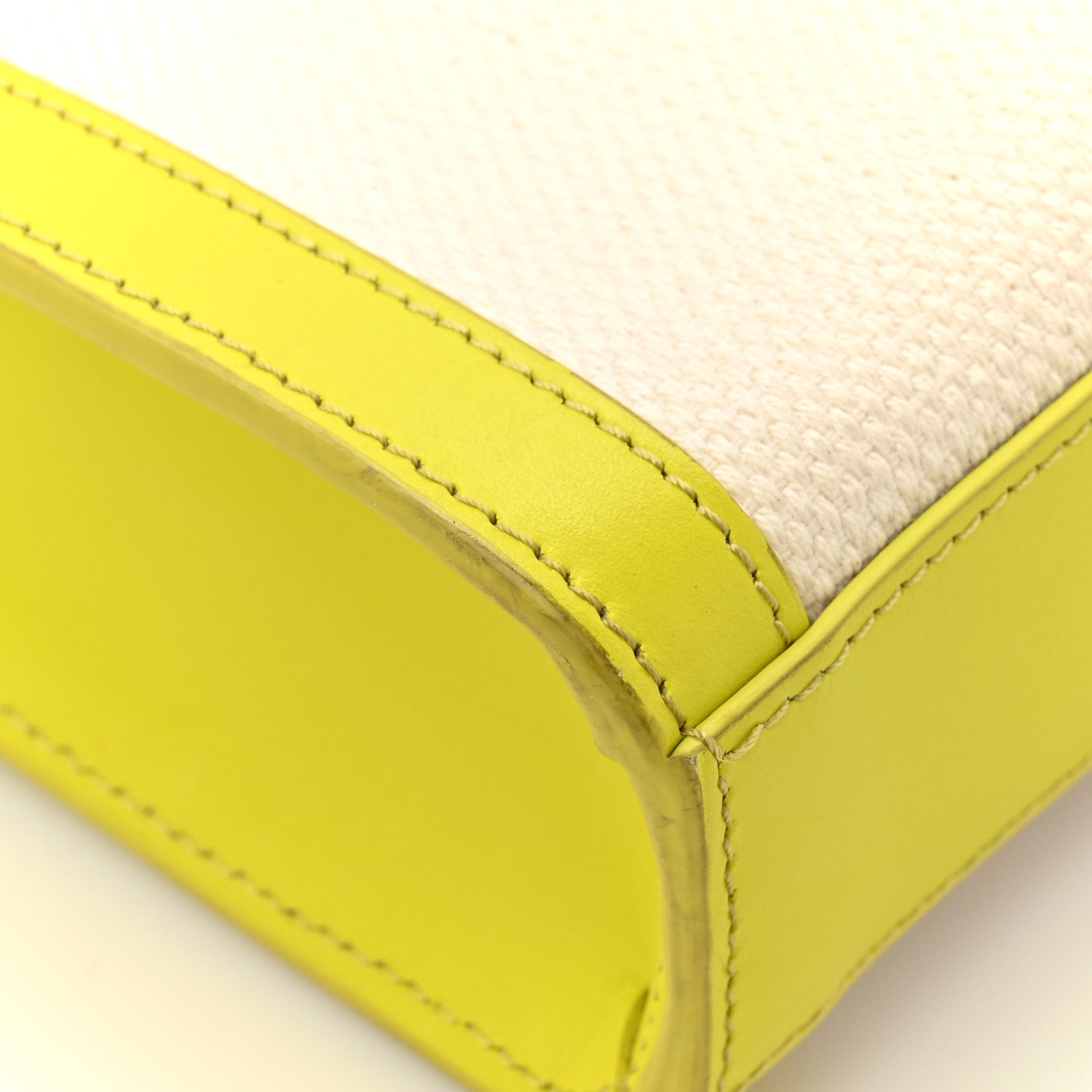 Canvas Calfskin Mini Vertical Cabas Neon Yellow
