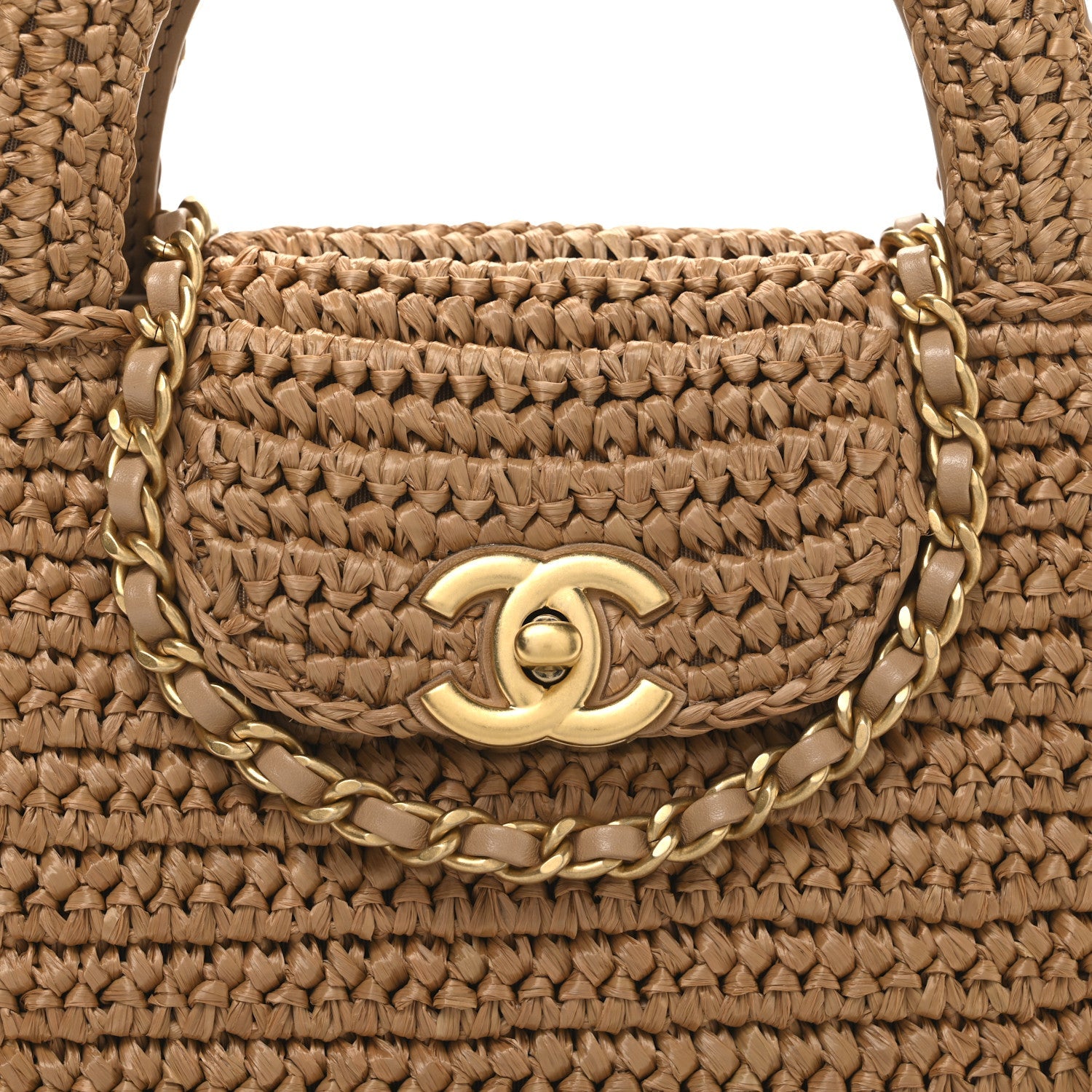 Braided Raffia Nano Kelly Flap Bag Dark Beige