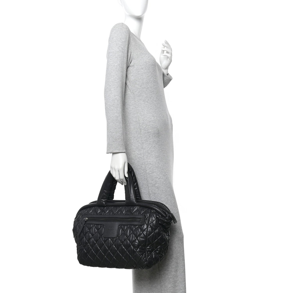 Nylon Quilted Medium Coco Cocoon Tote Black