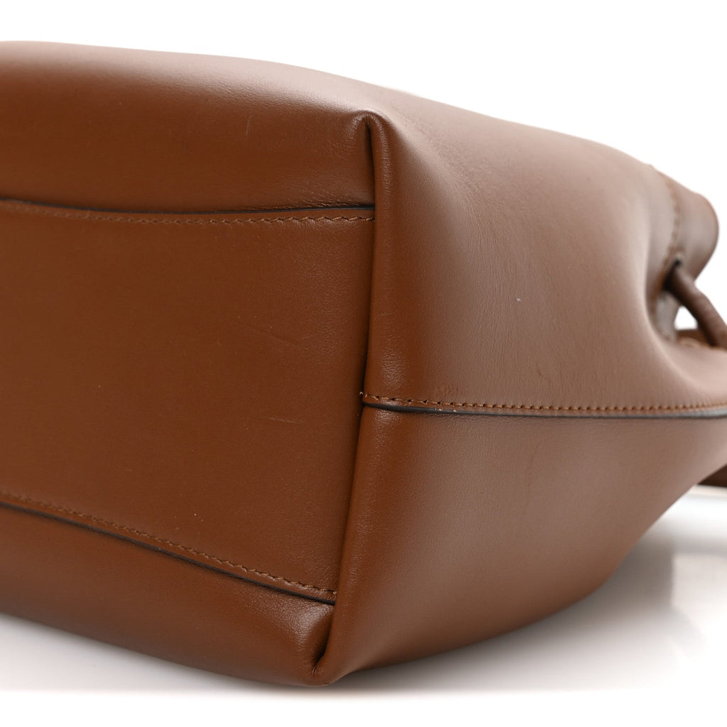 Smooth Shiny Calfskin Bon Bon Bucket Bag Dark Tan