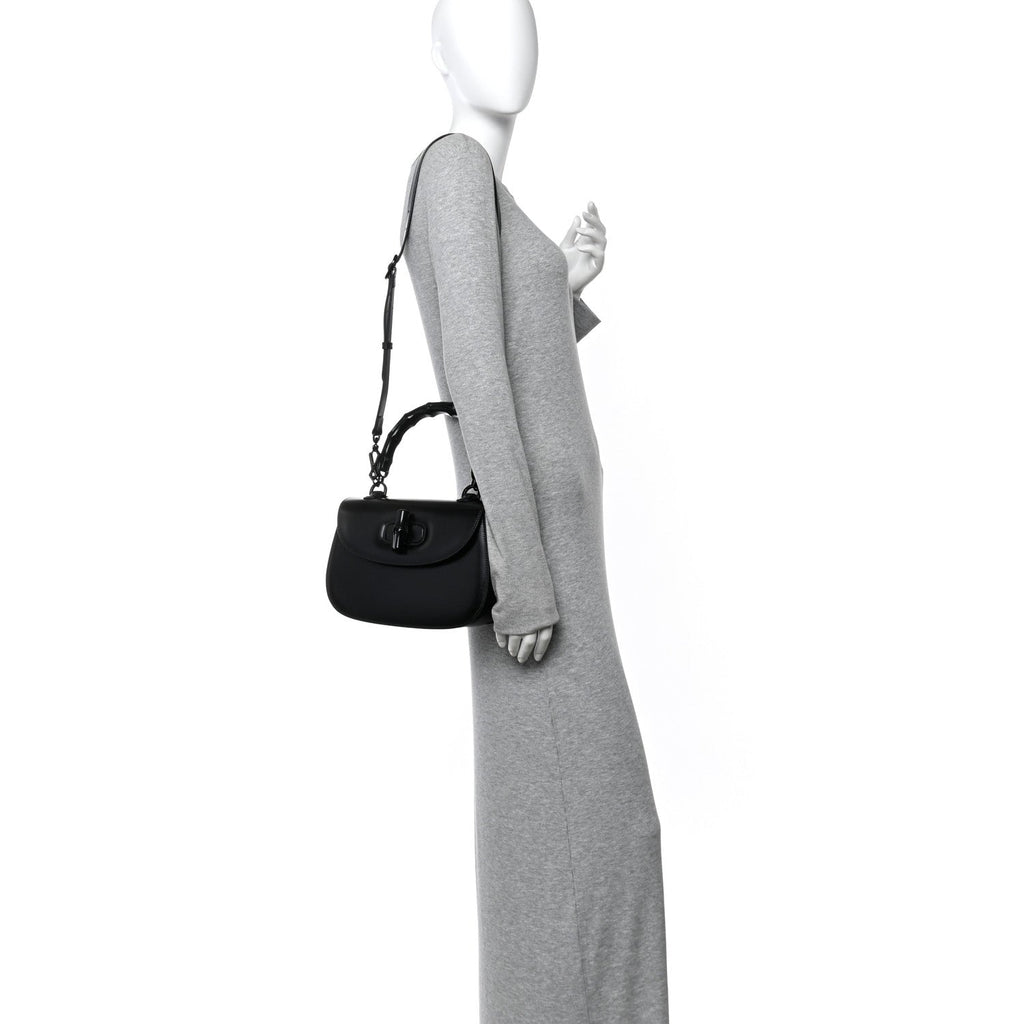 Boarded Dyana Lux Calfskin Web Monochrome Medium Bamboo 1947 Top Handle Bag Black