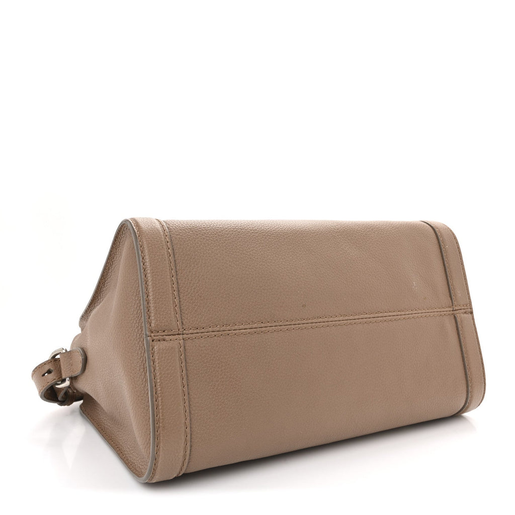Pebbled Calfskin Small Skull Padlock Zip Around Tote Taupe