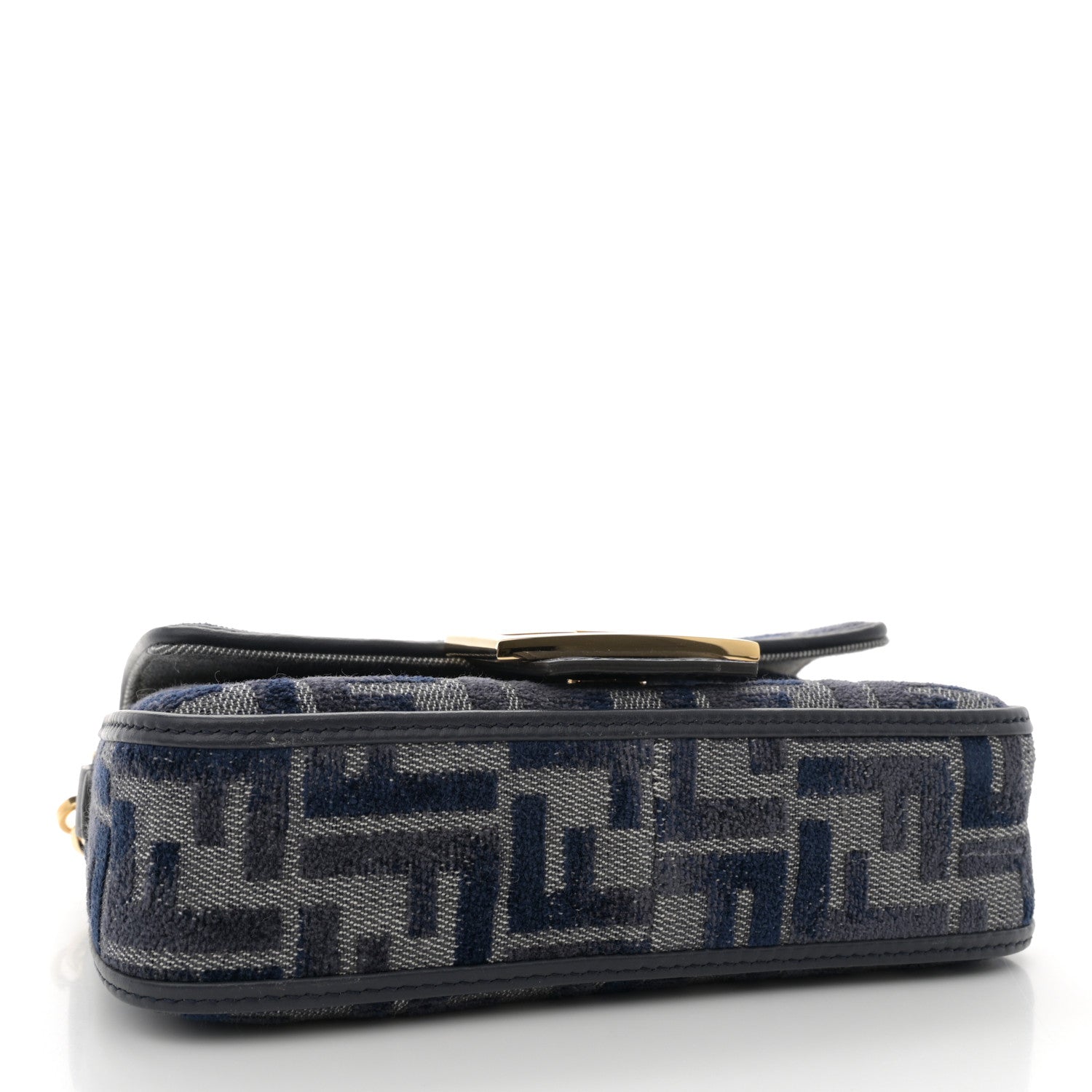 Chenille Vitello Grace FF Embroidered Mini Baguette Dark Blue Grey