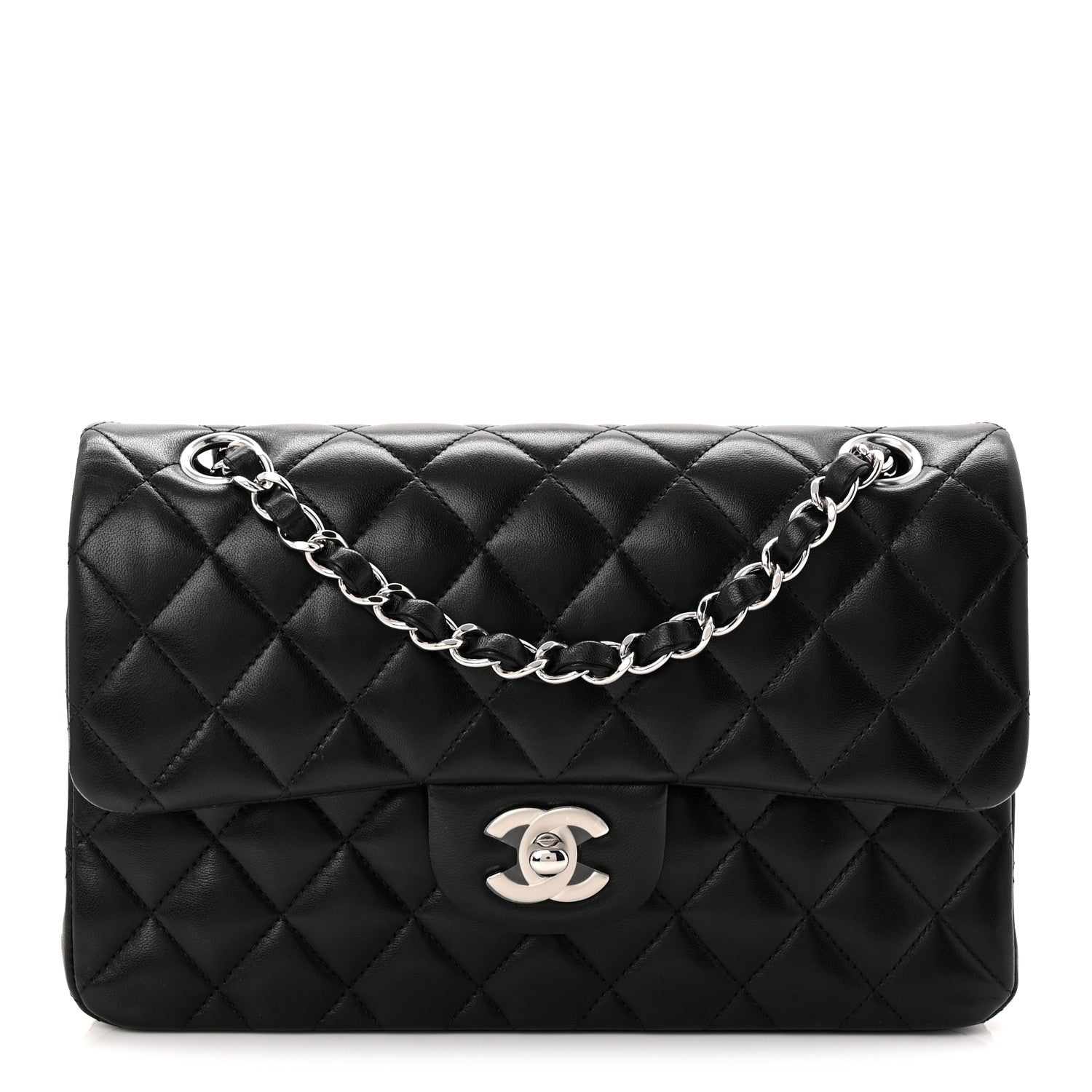 Lambskin Quilted Small Double Flap Black