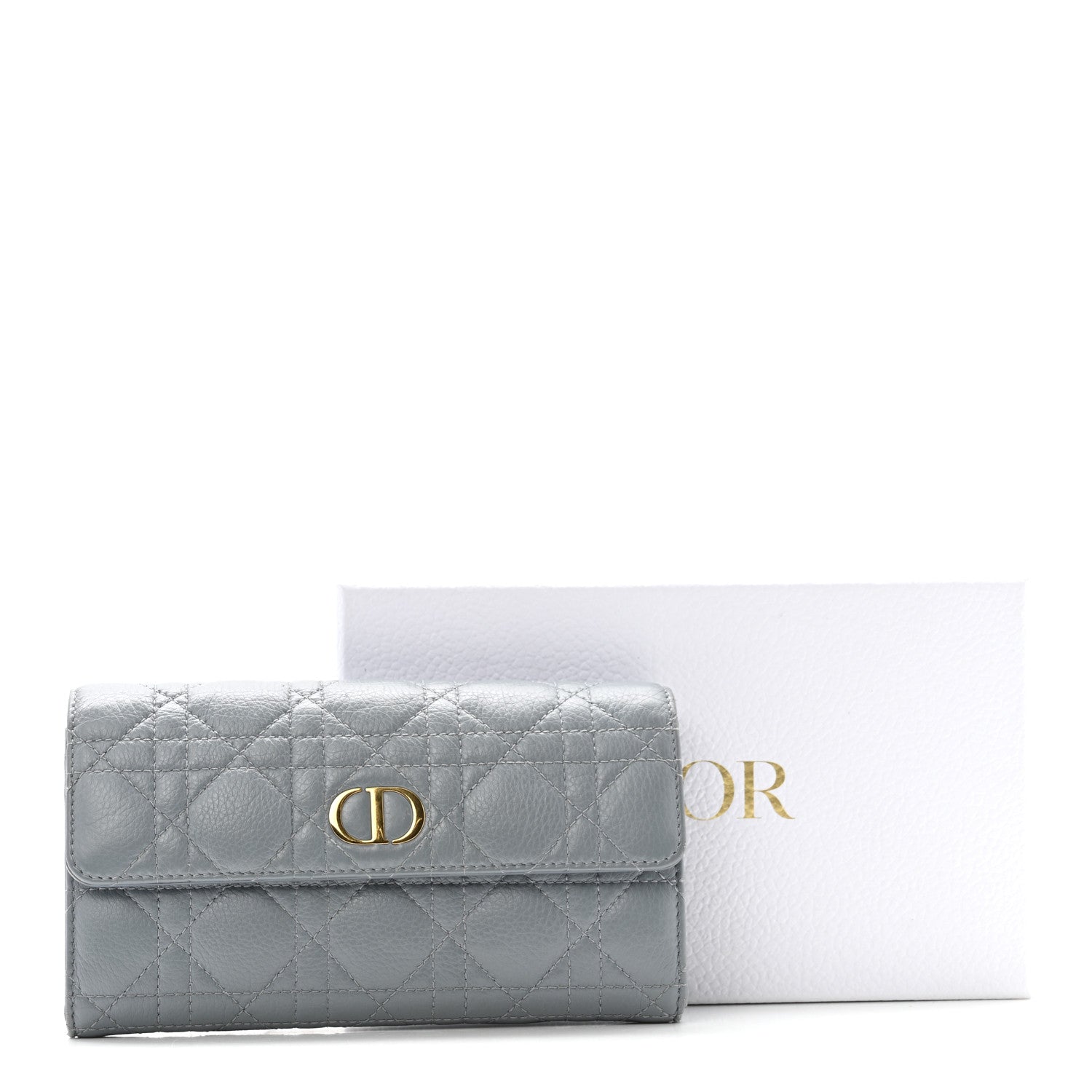 Supple Calfskin Cannage Caro Orchid Long Wallet Cloud Blue