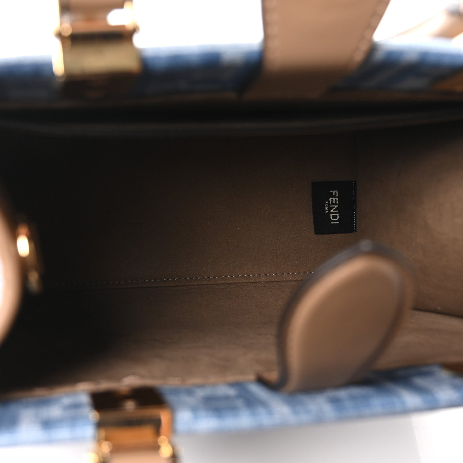 Denim Jacquard Vitello Grace FF 1974 Small Fendi Sunshine Shopper Tote Denim Sand