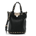 Pebbled Calfskin Rockstud Bucket Bag Black