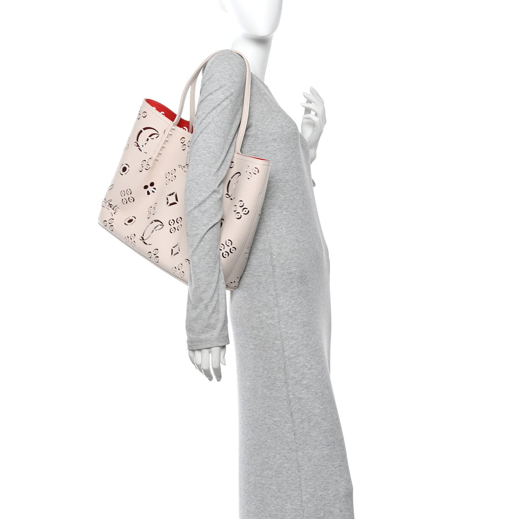 Calfskin Perforated Loubinthesky Spikes Large Cabarock Tote Leche