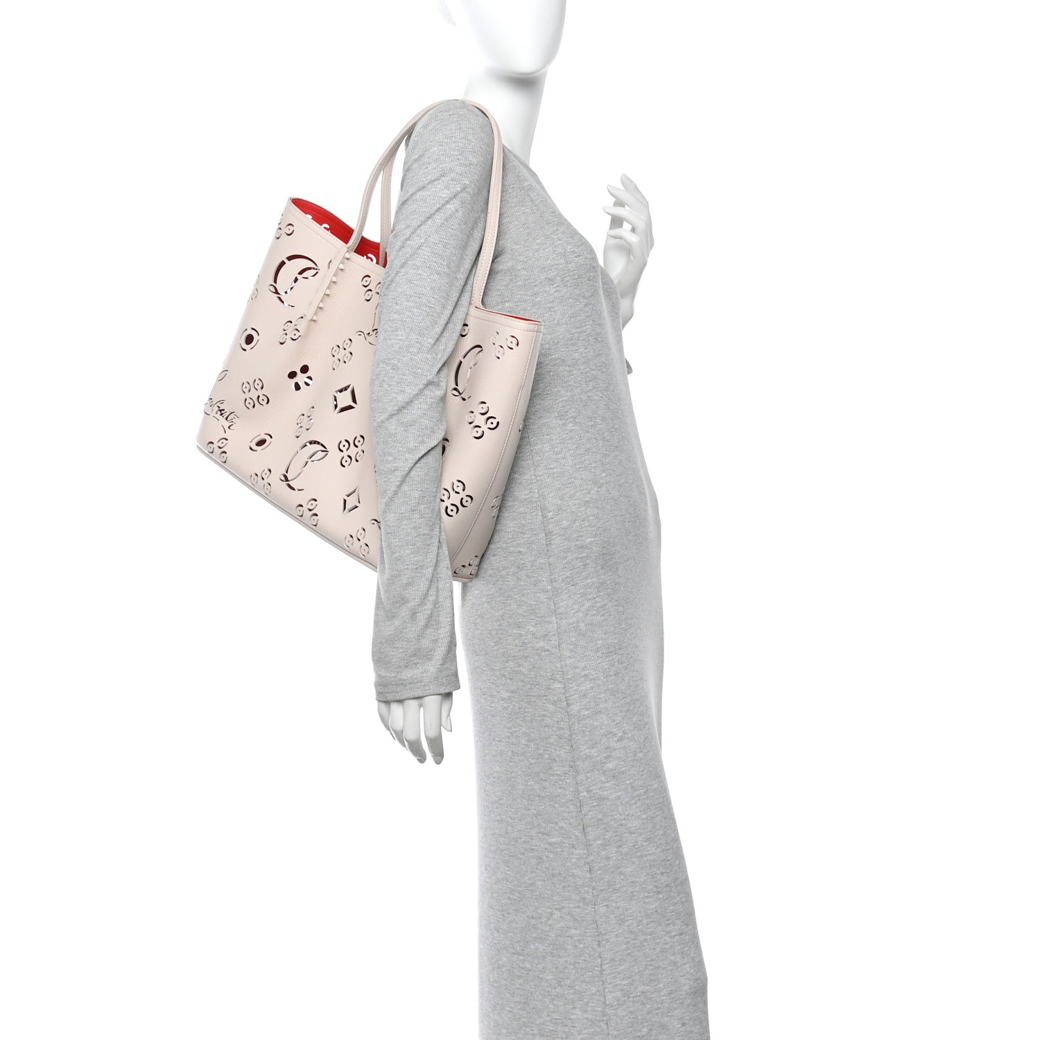 Calfskin Perforated Loubinthesky Spikes Large Cabarock Tote Leche