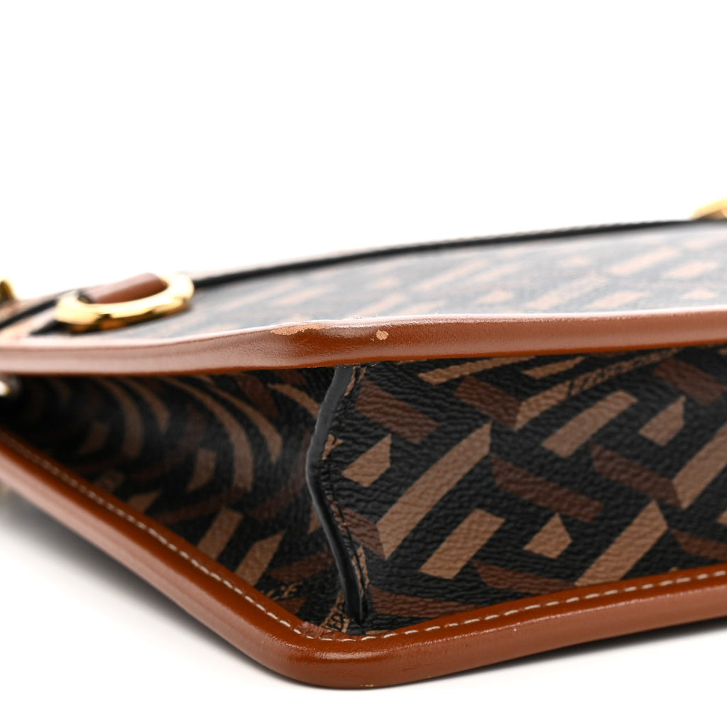 Coated Canvas Medium La Greca Signature Pouch Black Caramel