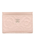 Iridescent Lambskin Camellia Embossed  Holder Light Pink