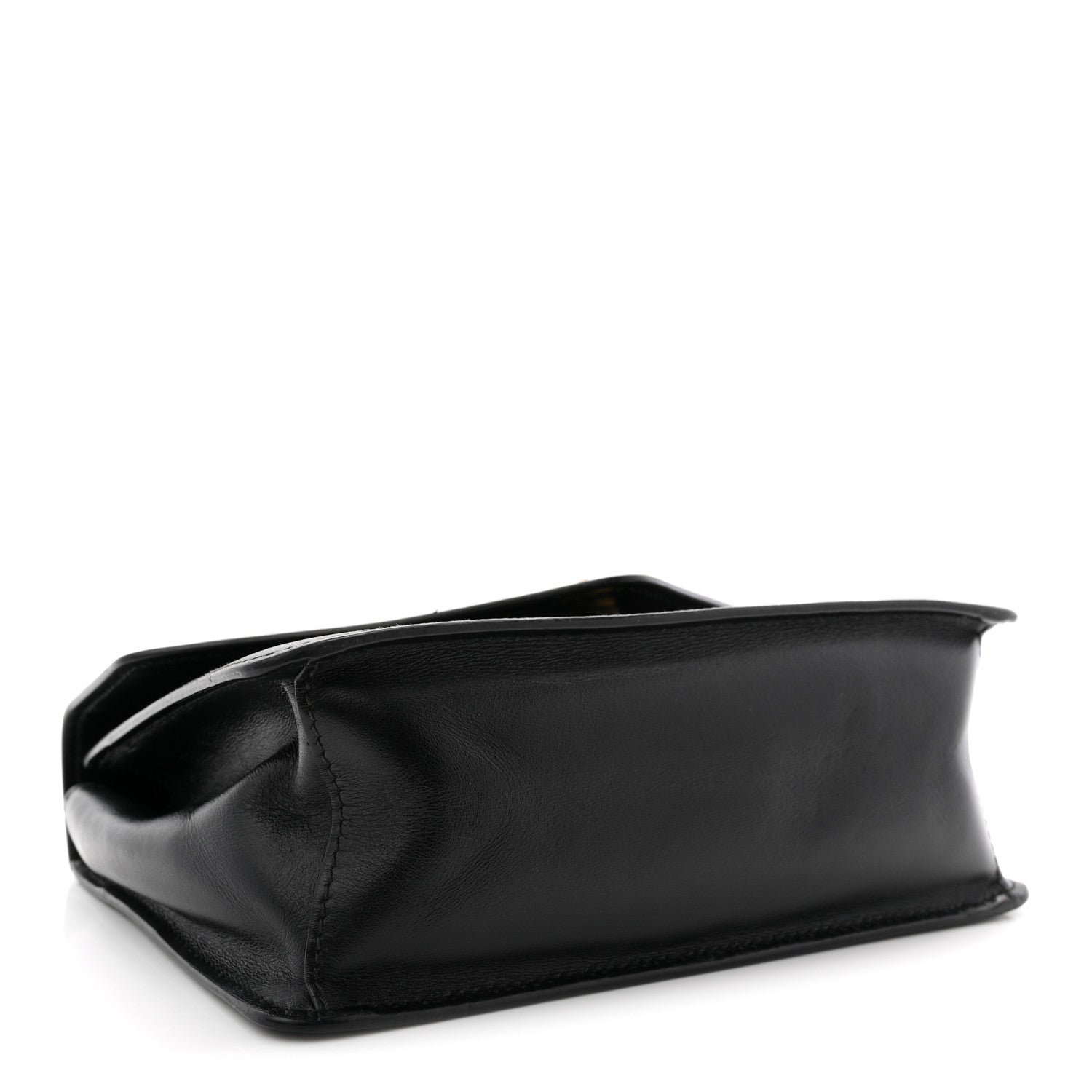 Saffiano Soft Calfskin Metal Triangle Logo Envelope Chain Shoulder Bag Black